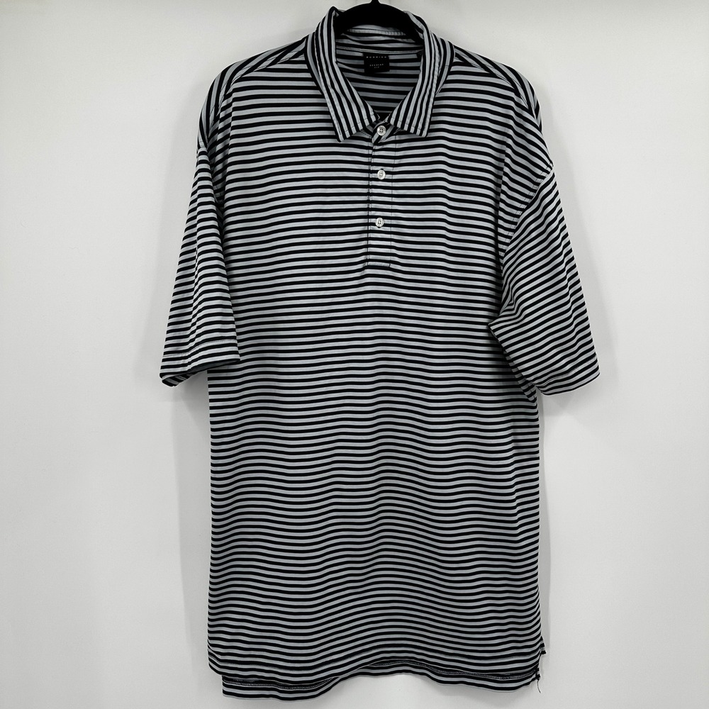 Dunning Mens XL Regular Fit Striped Short Sleeve Coolmax Golf Polo Shirt Black